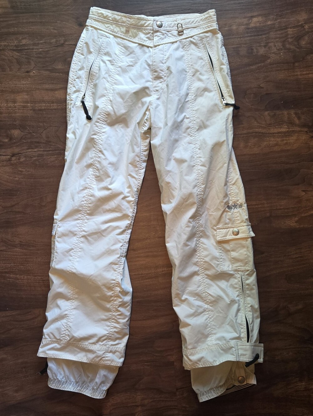 Women's Vintage Cold As Ice White Y2K Cargo Snow Pants